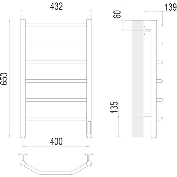 Электрический полотенцесушитель Terminus Виктория П6 400х650 4670078531186 Хром