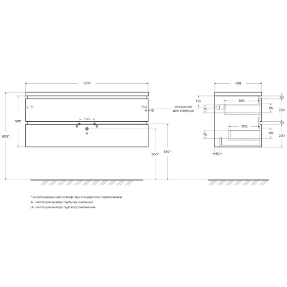 Тумба под раковину Cezares Plane 120 PLANE-1200-2C-SO-BL подвесная Bianco Lucido Тумба под раковину Cezares Plane 120 PLANE-1200-2C-SO-BL подвесная Bianco Lucido