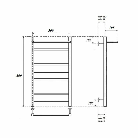 Водяной полотенцесушитель Point Аврора PN10158P П6 500x800 с полкой Хром Водяной полотенцесушитель Point Аврора PN10158P П6 500x800 с полкой Хром