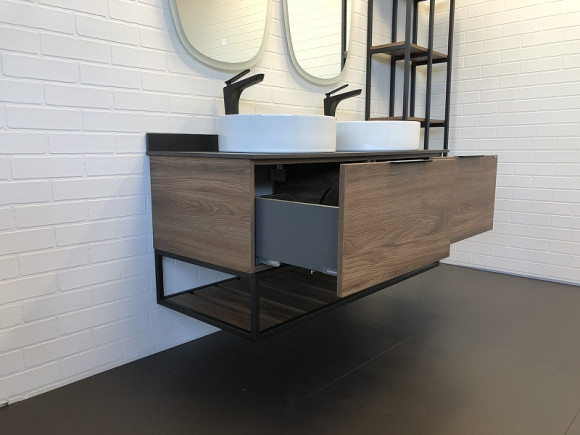 Тумба с раковинами Comforty Порто 120-2 00-00001287 подвесная Дуб темно-коричневый