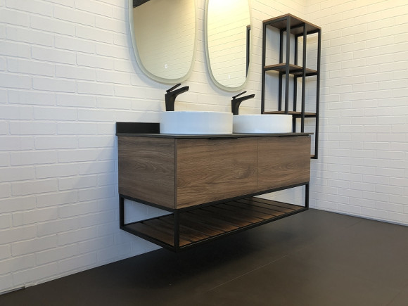 Тумба с раковинами Comforty Порто 120-2 00-00001287 подвесная Дуб темно-коричневый