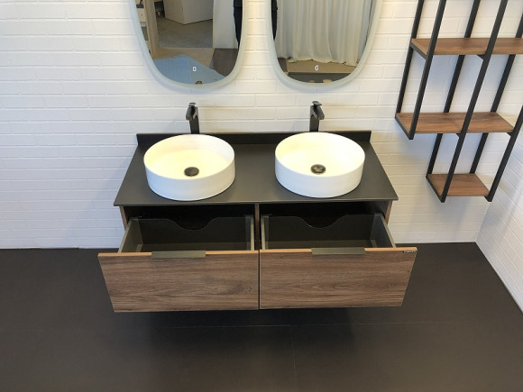 Тумба с раковинами Comforty Порто 120-2 00-00001287 подвесная Дуб темно-коричневый