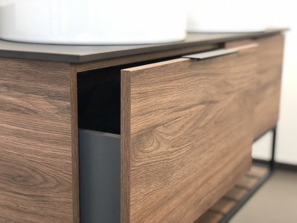 Тумба с раковинами Comforty Порто 120-2 00-00001287 подвесная Дуб темно-коричневый