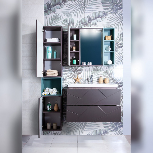 Тумба под раковину Бриклаер Кристалл 80 4627125414534 подвесная Софт Графит Ясень Анкор темный