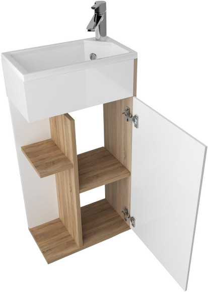 Тумба с раковиной 1MarKa Laura 40П R У85927 подвесная Дуб сонома Белый глянец