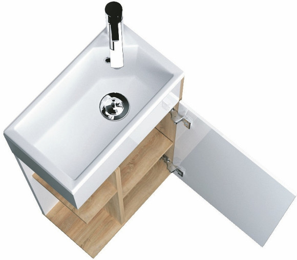 Тумба с раковиной 1MarKa Laura 40П R У85927 подвесная Дуб сонома Белый глянец