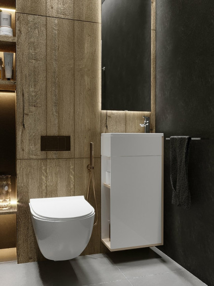 Тумба с раковиной 1MarKa Laura 40П R У85927 подвесная Дуб сонома Белый глянец