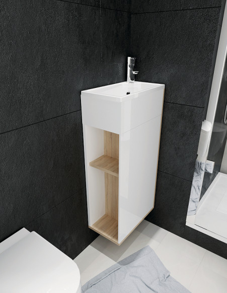 Тумба с раковиной 1MarKa Laura 40П R У85927 подвесная Дуб сонома Белый глянец