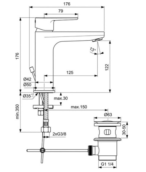 Смеситель для раковины Ideal Standard Cerafine Model O BC699XG Черный шелк