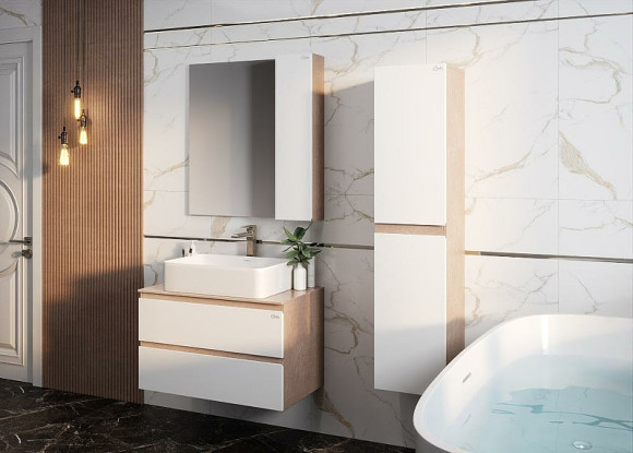 Зеркало со шкафом Onika Алеста 80.00 R 208095 Камень светлый Белое