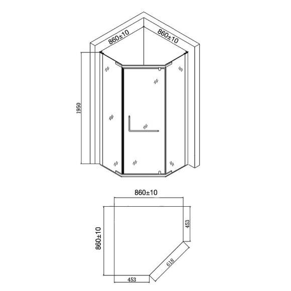 Душевой уголок Agger 90x90 A03-090TCR/G профиль Хром стекло прозрачное Душевой уголок Agger 90x90 A03-090TCR/G профиль Хром стекло прозрачное