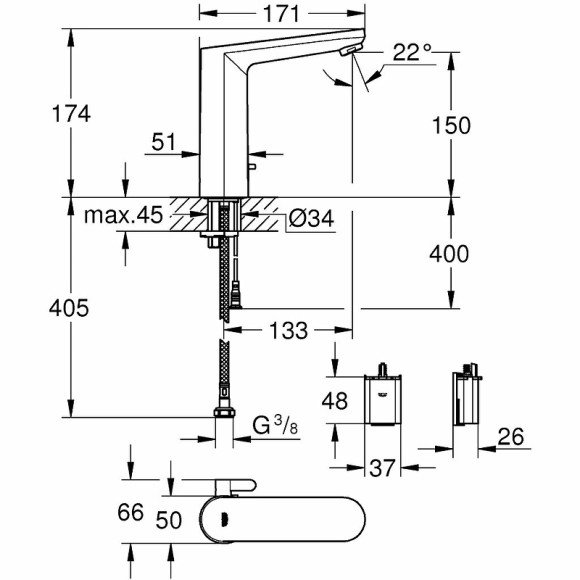 Смеситель для раковины Grohe Eurosmart Cosmopolitan E 36422001 Хром