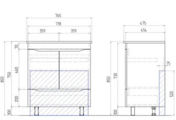 Тумба под раковину Vigo Grani 75 tn.GRI.OSK.75.2D.1Y Белая