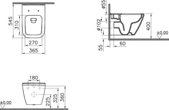 Комплект унитаза с инсталляцией Vitra Integra Square 9856B003-7206 с сиденьем Микролифт и клавишей смыва Хром матовый