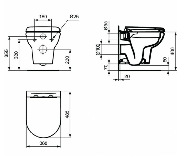 Унитаз Ideal Standard Exacto Rimless R002601 подвесной с сиденьем Микролифт Унитаз Ideal Standard Exacto Rimless R002601 подвесной с сиденьем Микролифт