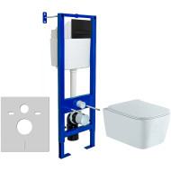 Комплект унитаза Aquatek Либра New AQ1148N-00 с инсталляцией Berges Atom 410 040340 с сиденьем Микролифт и Черной матовой клавишей смыва