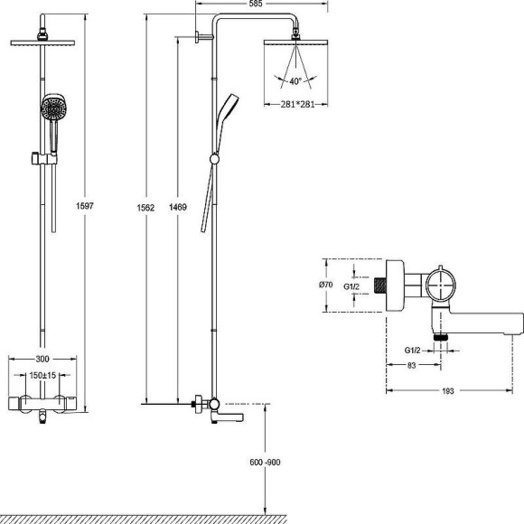 Душевая система Jacob Delafon Atom E26237-CP с термостатом Хром