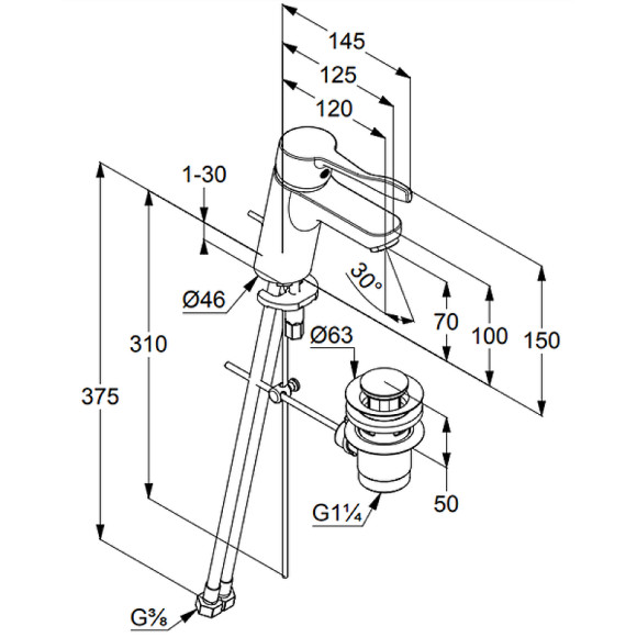 Смеситель для раковины Kludi Pure Easy 372840565 Хром