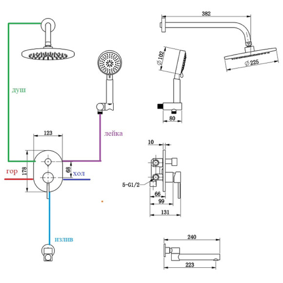 Душевая система Bronze de Luxe Scandi 14582BR Бронза Душевая система Bronze de Luxe Scandi 14582BR Бронза
