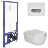 Комплект унитаза с инсталляцией Berges Ego Rimless 047237 с сиденьем Микролифт и клавишей смыва Хром