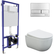 Комплект унитаза с инсталляцией Berges Novum 043237 с сиденьем Микролифт и клавишей смыва Хром глянцевый