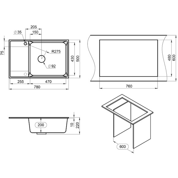 Кухонная мойка Point Этна 78 PN3012AL Серая