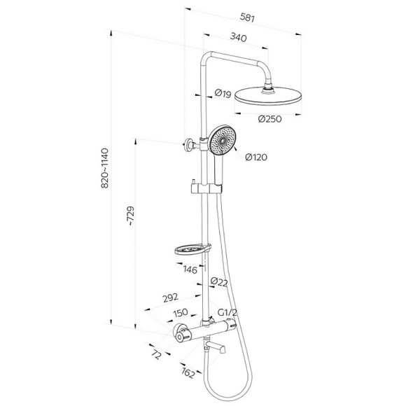 Душевая система Milardo Ideal Spa ILSBLTHM06 с термостатом Черная матовая