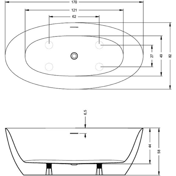 Акриловая ванна Riho Beta 170x82 B093001005 без гидромассажа Акриловая ванна Riho Beta 170x82 B093001005 без гидромассажа
