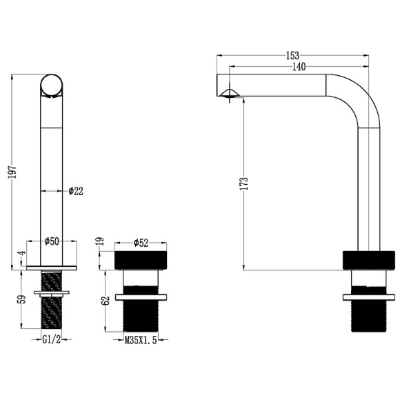 Смеситель для раковины Boheme Tech 158-B Черный матовый