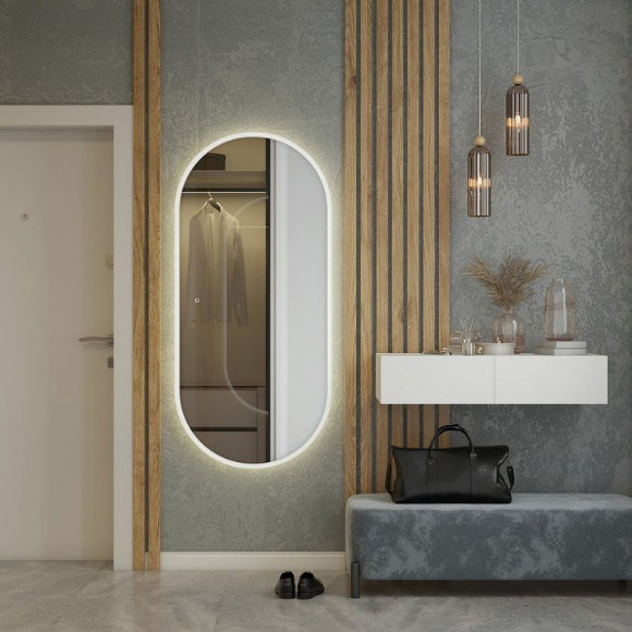 Зеркало Art&Max Bari AM-Bar-700-1500-DS-C-White с подсветкой с сенсорным выключателем Белое Зеркало Art&Max Bari AM-Bar-700-1500-DS-C-White с подсветкой с сенсорным выключателем Белое