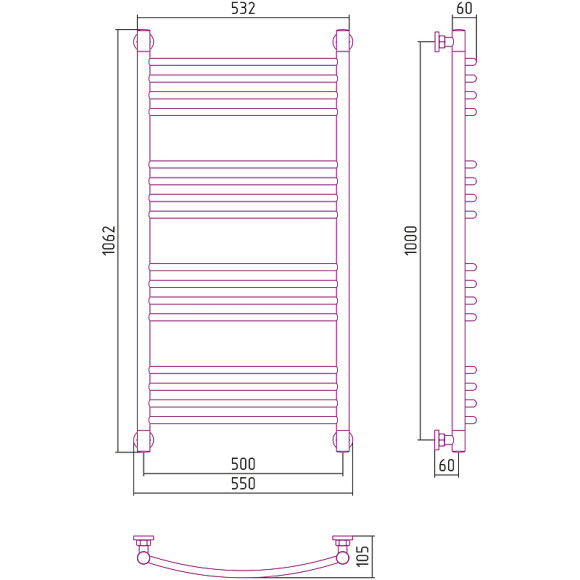 Водяной полотенцесушитель Сунержа Богема+ выгнутая 1000х500 30-0221-1050 Белый матовый Водяной полотенцесушитель Сунержа Богема+ выгнутая 1000х500 30-0221-1050 Белый матовый