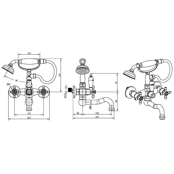 Смеситель для ванны Boheme Royal Cristal 273-Royal/CRST Хром Смеситель для ванны Boheme Royal Cristal 273-Royal/CRST Хром