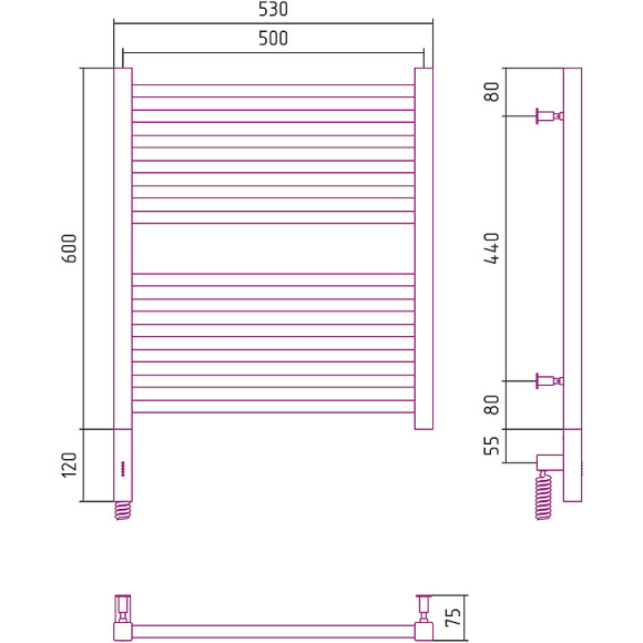Электрический полотенцесушитель Сунержа Модус 3.0 600х500 L 00-5700-6050 Хром