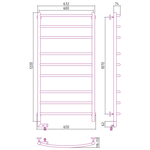 Электрический полотенцесушитель Сунержа Галант 2.0 1200x600 L 31-5200-1260 Черный матовый Электрический полотенцесушитель Сунержа Галант 2.0 1200x600 L 31-5200-1260 Черный матовый