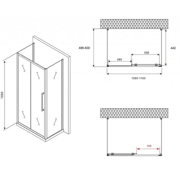 Душевой уголок Abber Schwarzer Diamant 110x50 AG30110BH-S50B-S50B профиль Черный стекло прозрачное Душевой уголок Abber Schwarzer Diamant 110x50 AG30110BH-S50B-S50B профиль Черный стекло прозрачное