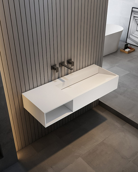 Раковина Abber Stein 120 L AS2640-1.2 L Белая матовая Раковина Abber Stein 120 L AS2640-1.2 L Белая матовая