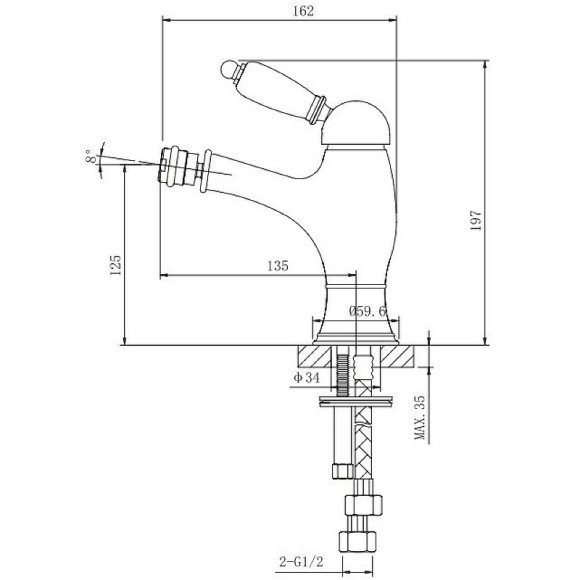 Смеситель для биде Caprigo Adria-Uno Metal Edition 02M-533-crm Хром