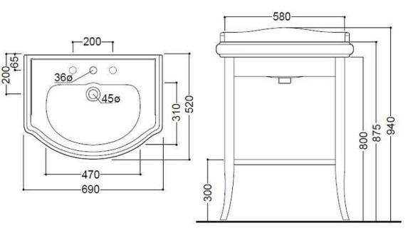 Консоль под раковину Kerasan Retro 58 735030 Белая матовая Консоль под раковину Kerasan Retro 58 735030 Белая матовая