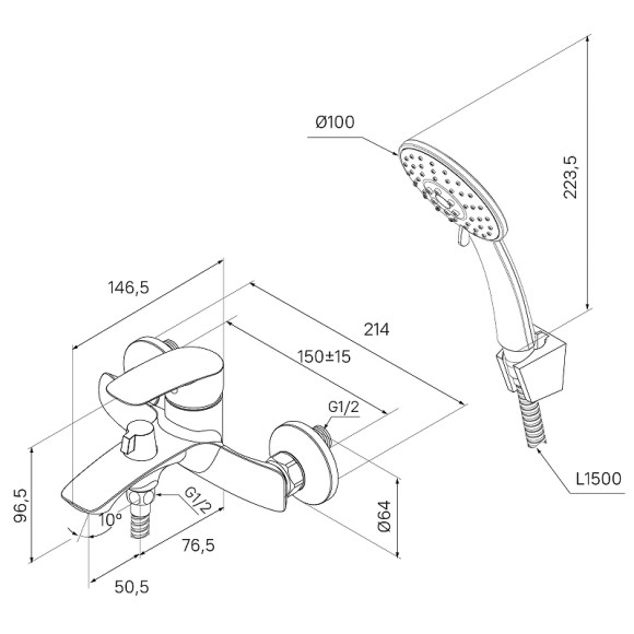 Смеситель для ванны Milardo Rora RORBL00M02 Черный матовый