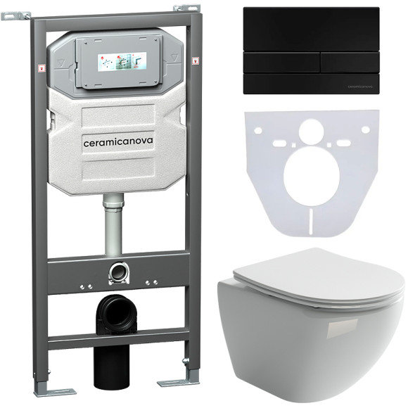 Комплект унитаза с инсталляцией Ceramicanova Metropol CN4002_1002B_1000 с сиденьем Микролифт и Черной матовой клавишей смыва