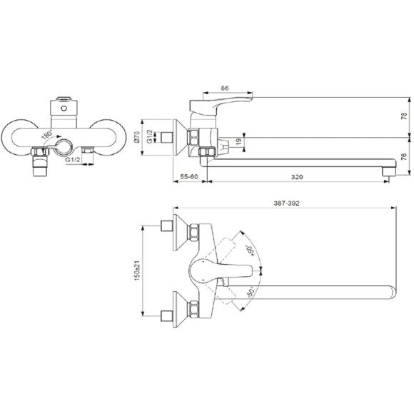 Смеситель для ванны Vidima Meloy BA412AA универсальный Хром Смеситель для ванны Vidima Meloy BA412AA универсальный Хром
