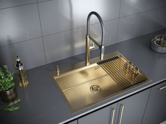 Кухонная мойка Paulmark Kroner-Pro 75 PM707551-BG Брашированное золото Кухонная мойка Paulmark Kroner-Pro 75 PM707551-BG Брашированное золото