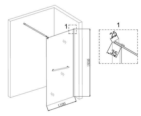 Душевая перегородка Niagara Nova 110 NG-681-11BLACK профиль Черный стекло прозрачное