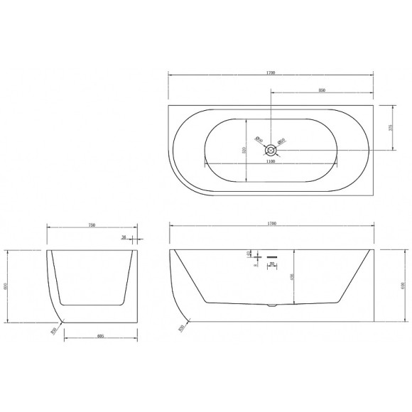 Акриловая ванна Abber 170х75 AB9315 R без гидромассажа Акриловая ванна Abber 170х75 AB9315 R без гидромассажа