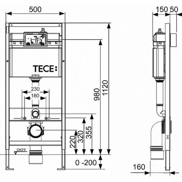 Инсталляция Tece Profil K440921 для подвесного унитаза с клавишей смыва Хром глянцевый
