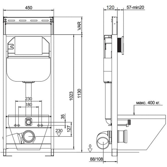Инсталляция Aquanika Basic ComboFix 10.702.45B.00.00 для унитаза без клавиши смыва Инсталляция Aquanika Basic ComboFix 10.702.45B.00.00 для унитаза без клавиши смыва