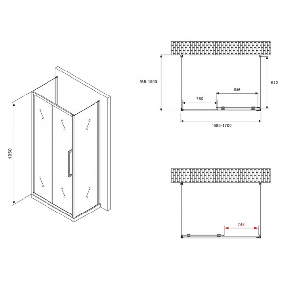 Душевой уголок Abber Schwarzer Diamant 170x100 AG30170BMH-S100BM-S100BM профиль Черный стекло матовое Душевой уголок Abber Schwarzer Diamant 170x100 AG30170BMH-S100BM-S100BM профиль Черный стекло матовое