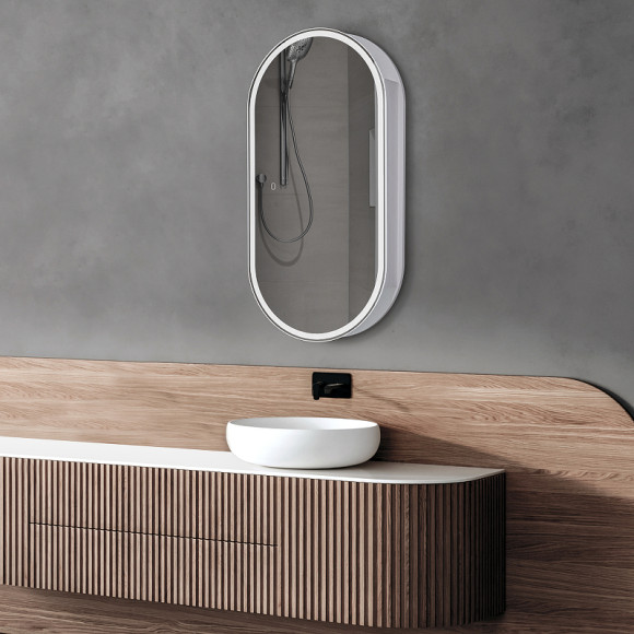 Зеркальный шкаф Abber Kontur 50 AG6339S с подсветкой Белый Зеркальный шкаф Abber Kontur 50 AG6339S с подсветкой Белый