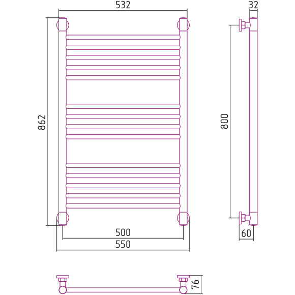 Водяной полотенцесушитель Сунержа Богема+ прямая 800х500 31-0220-8050 Черный матовый
