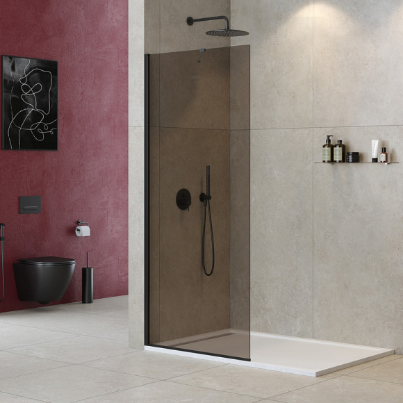 Душевая перегородка Cezares Liberta 110 LIBERTA-L-1-TB-110-BR-NERO профиль Черный матовый стекло бронзовое